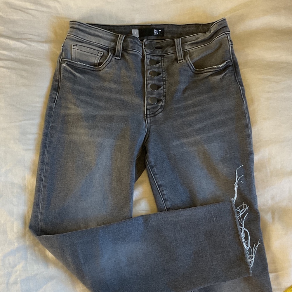 Kut from the Kloth Women's Gray Straight Leg Button-Fly Jeans